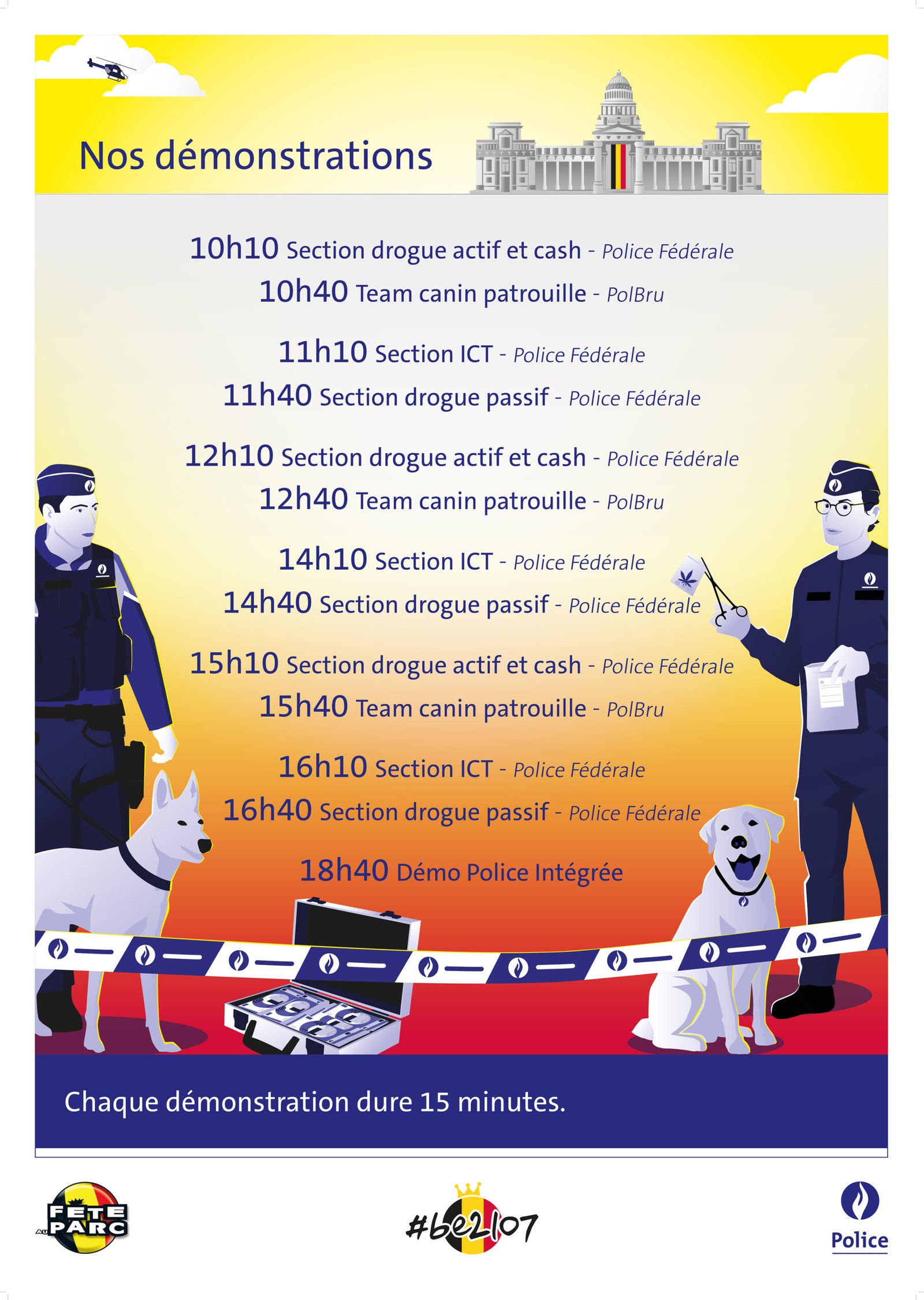 Affiche du programme des démonstrations du Village Policier